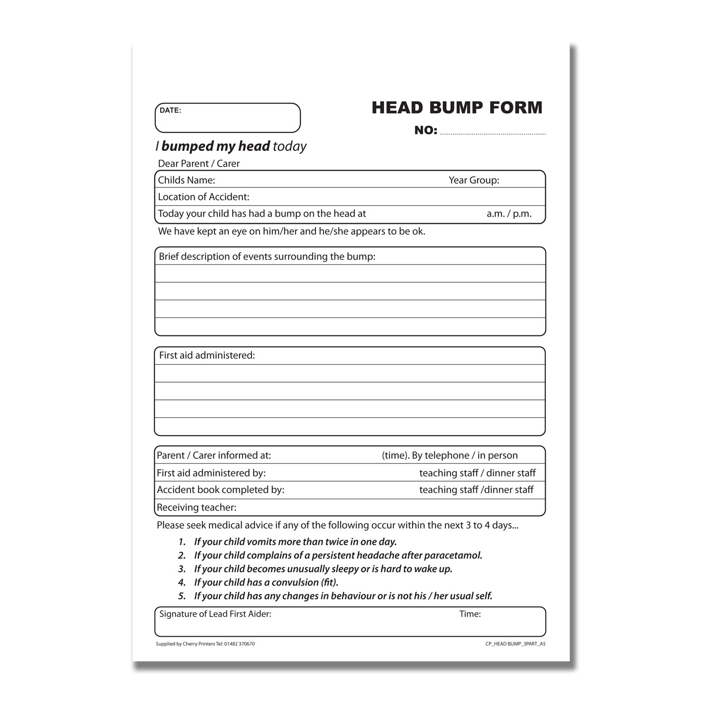 NCR School Head Bump Book A5 Triplicate