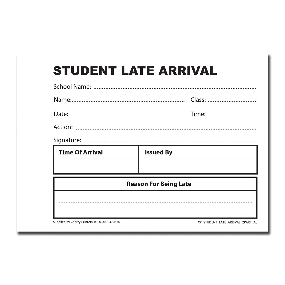 NCR Student Late Arrival Slip Duplicate Book A6