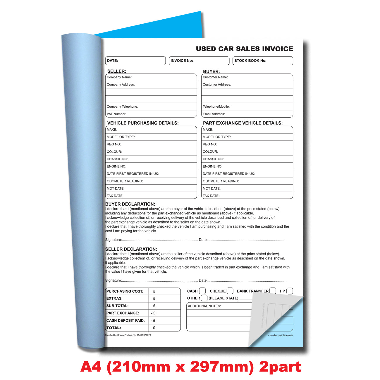 NCR Used Car Sales Invoice Book A4 Duplicate
