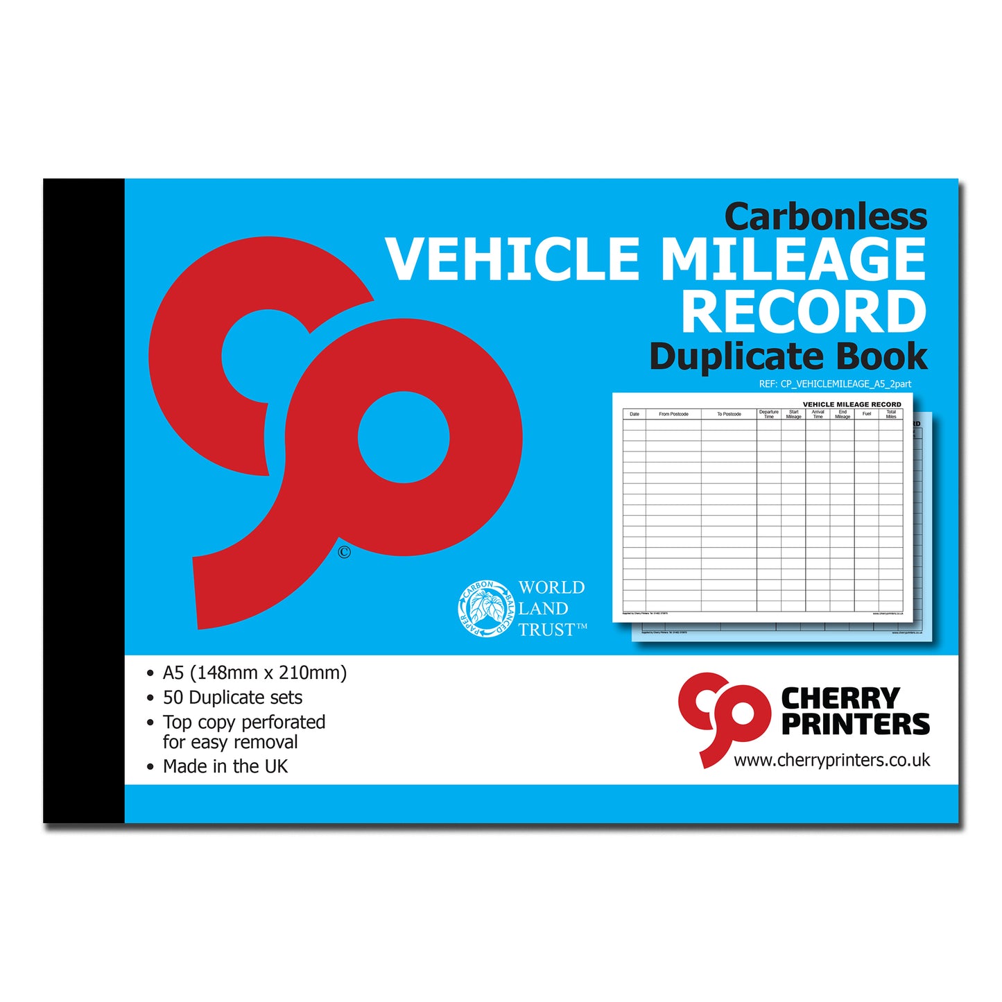 NCR Vehicle Mileage Record Log Book A5 Duplicate