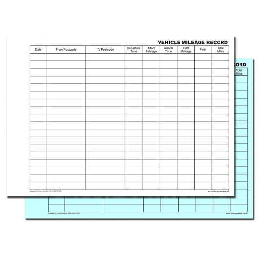 NCR Vehicle Mileage Record Log Book A5 Duplicate