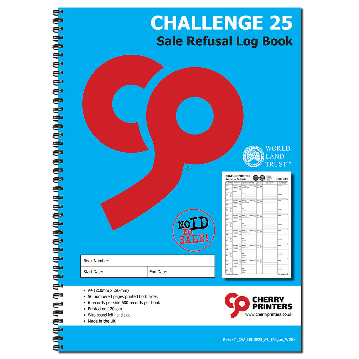 Challenge 25 Refusal Log 120gsm A4 50 Pages Wirobound