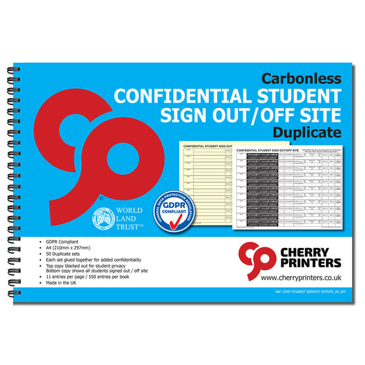 NCR Confidential Student Sign Out / Off Site Duplicate Wiro Book A4 50 sets