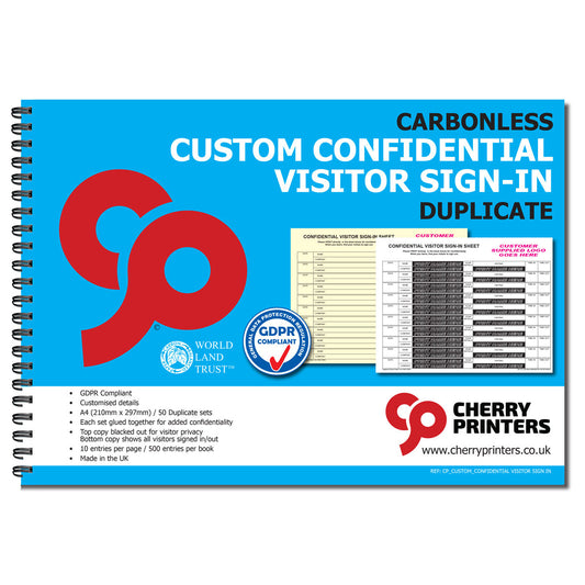 NCR *CUSTOM* Confidential Visitor Sign in Duplicate Wiro Book A4 50 sets GDPR | 2 Book Pack