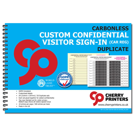 NCR *CUSTOM* Confidential Visitor Sign in With CAR REG Wiro Book A4 50 sets | 2 Book Pack