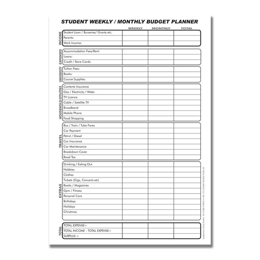 Student Weekly/Monthly Budget Planner A5 100pages 80gsm