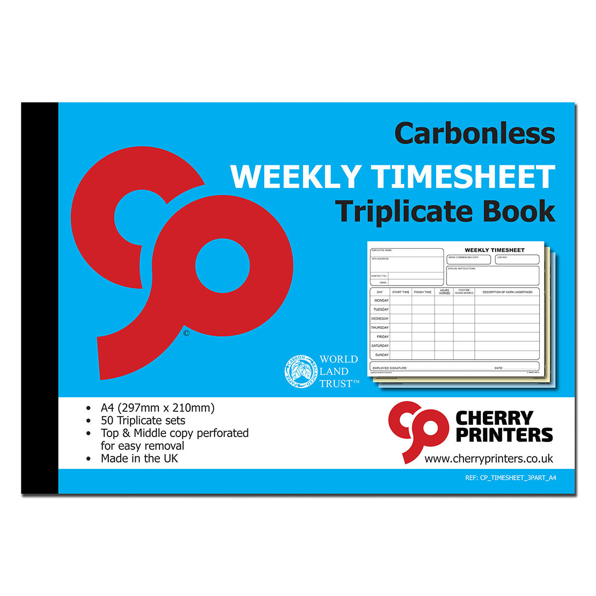 NCR Weekly Timesheet Triplicate Book A4