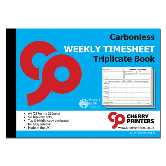NCR Weekly Timesheet Triplicate Book A4