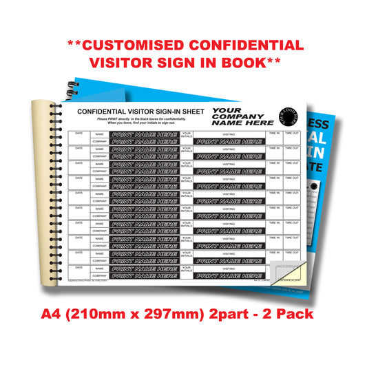 NCR *CUSTOM* Confidential Visitor Sign in Duplicate Wiro Book A4 50 sets GDPR | 2 Book Pack