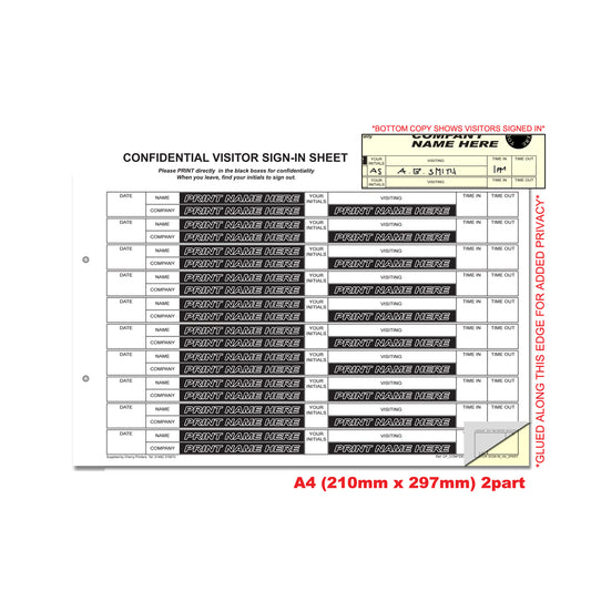 NCR *CUSTOM* Confidential Visitor Sign in Duplicate Refill A4 | 2 Refill Packs