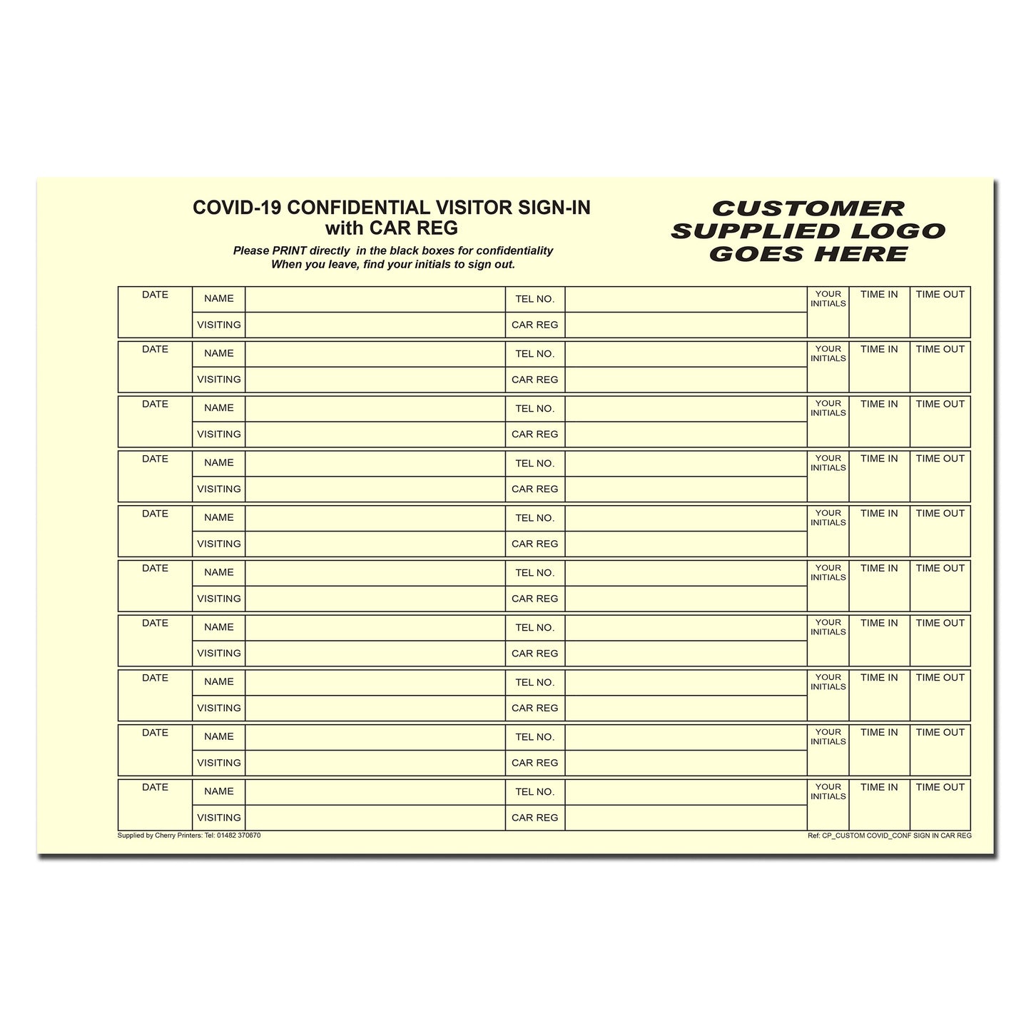 NCR *CUSTOM* Covid Confidential Visitor Sign in with Car Reg Duplicate Wiro Book A4 50 sets GDPR | 2 Book Pack