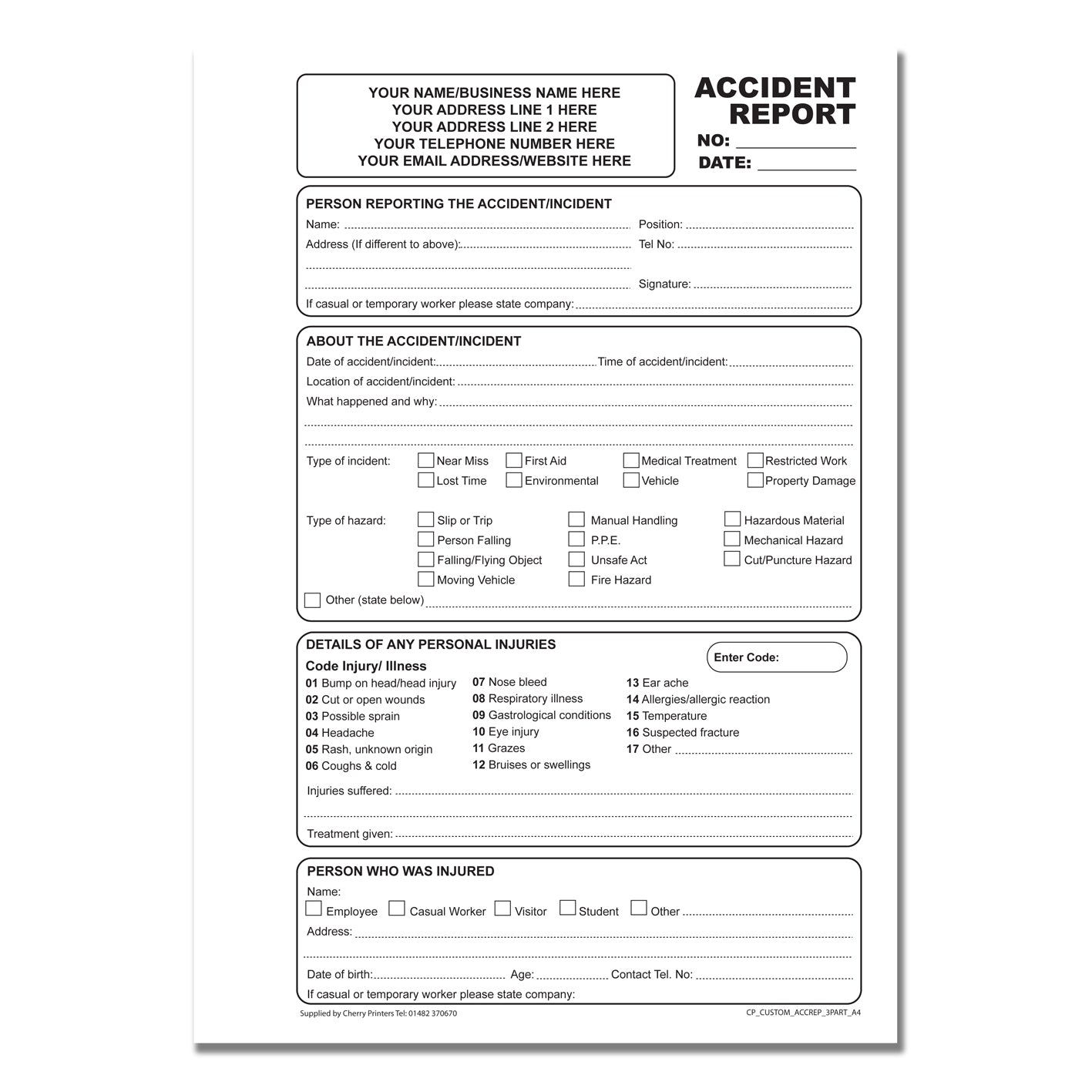NCR *CUSTOM* Accident Report Triplicate Book A4 | 2 Book Pack