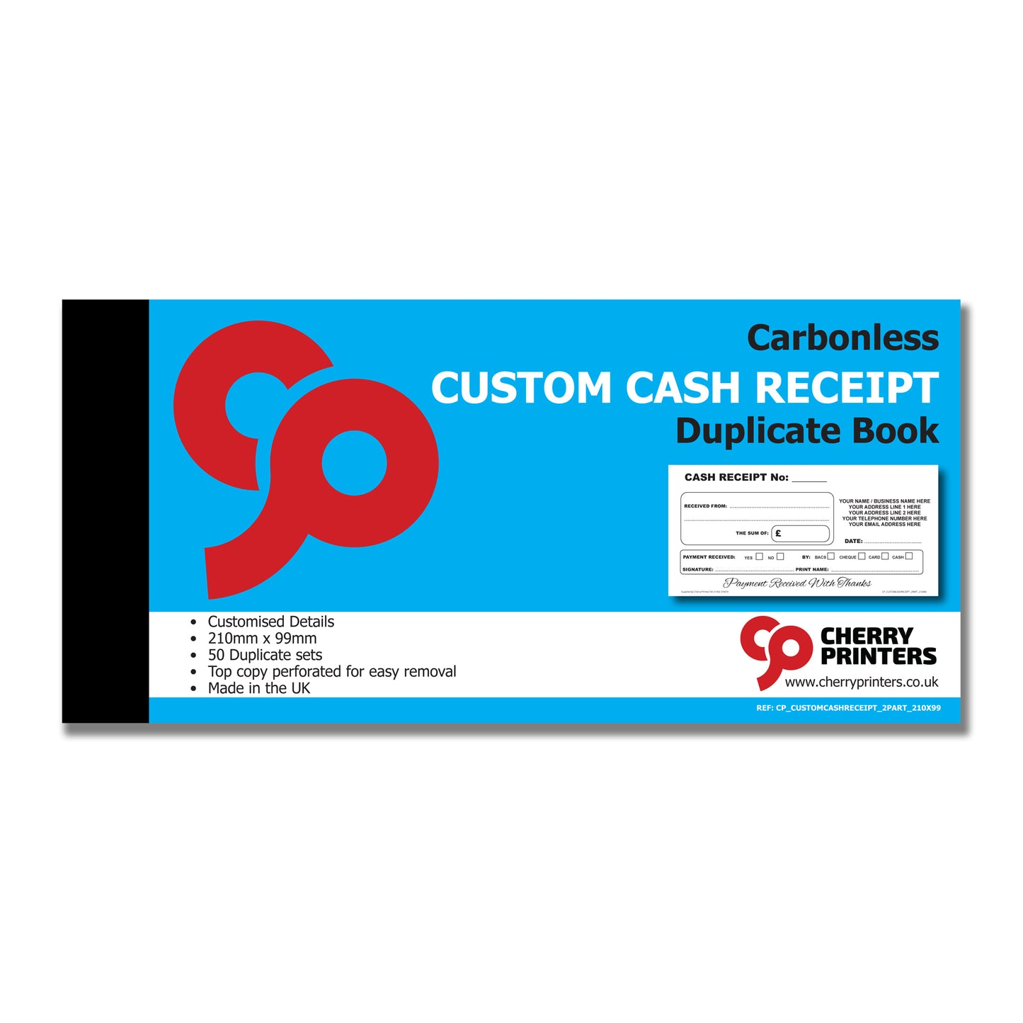 NCR *CUSTOM* Cash Receipt Duplicate Book 99x210mm | 6 Book Pack