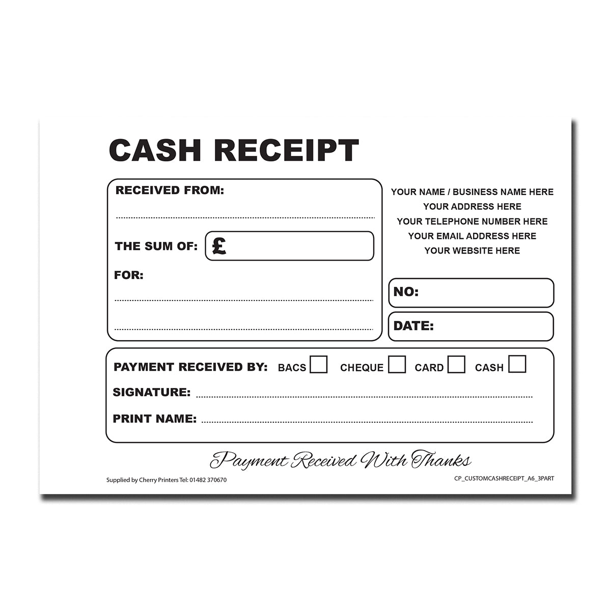 NCR *CUSTOM* Cash Receipt Triplicate Book A6 | 8 Book Pack