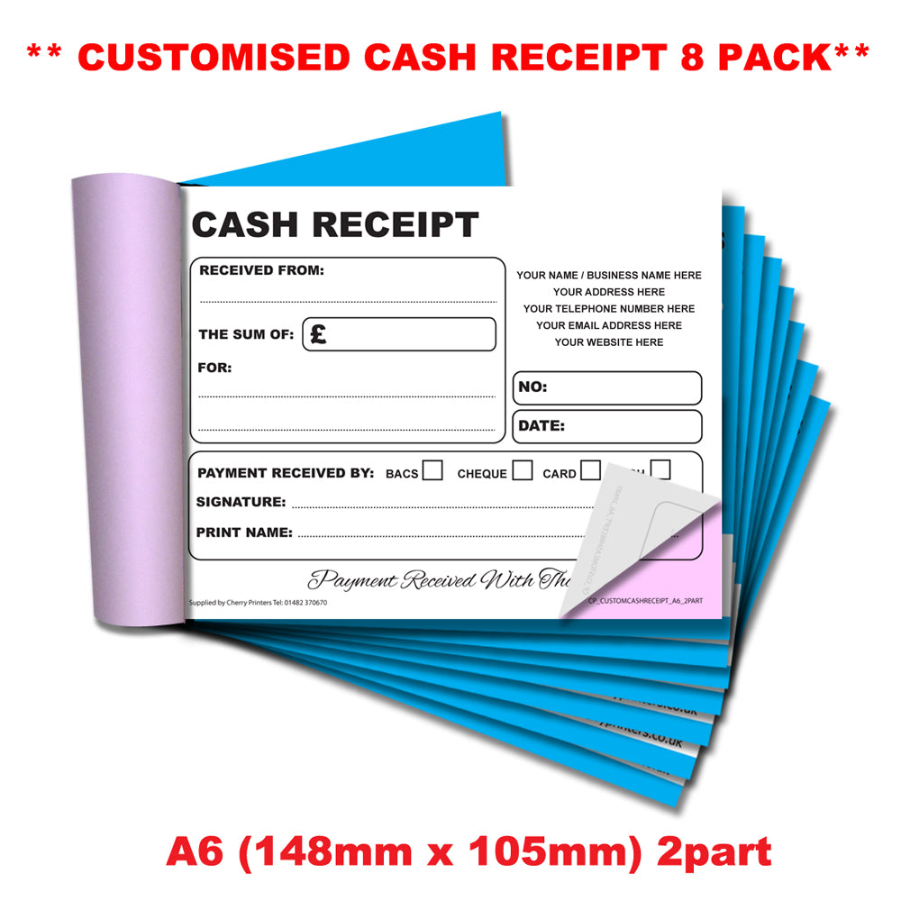 NCR *CUSTOM* Cash Receipt Duplicate Book A6 | 8 Book Pack