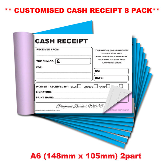 NCR *CUSTOM* Cash Receipt Duplicate Book A6 | 8 Book Pack