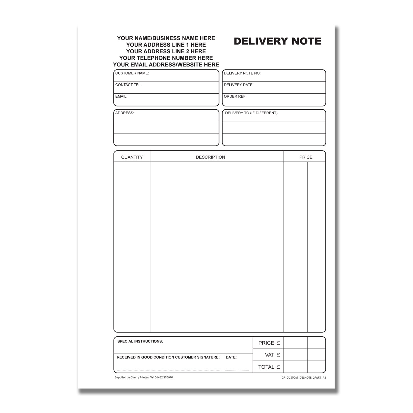 NCR *CUSTOM* Delivery Note Duplicate Book A5 | 4 Book Pack