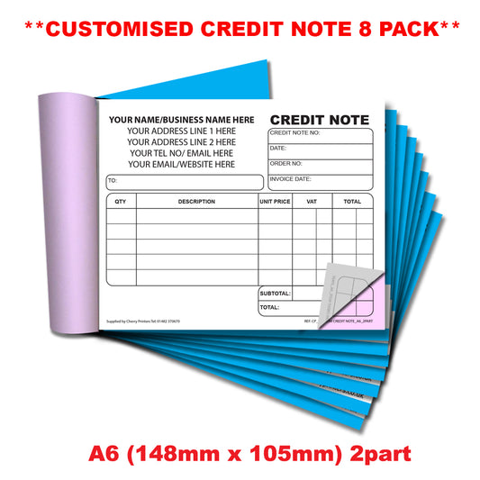 NCR *CUSTOM* Credit Note Duplicate Book A6 | 8 Book Pack