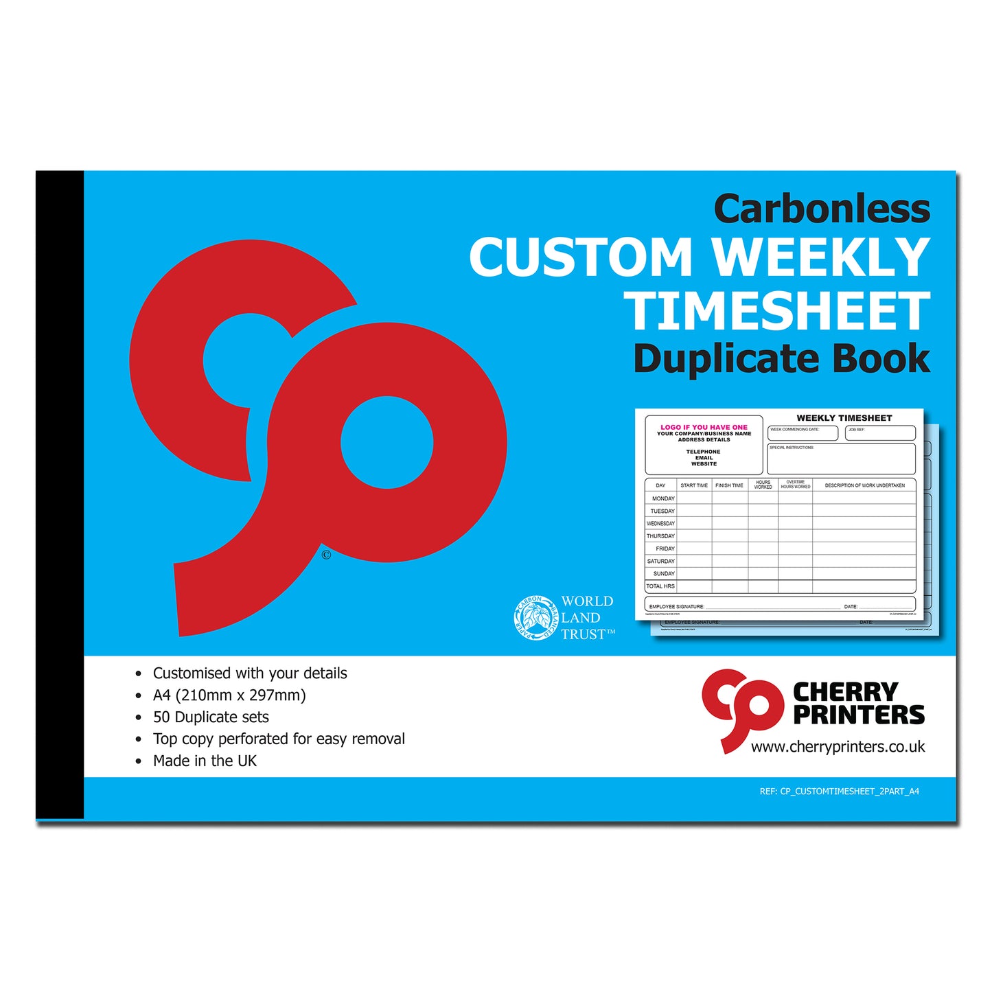 NCR *CUSTOM* Weekly Timesheet Duplicate Book A4 | 2 Book Pack