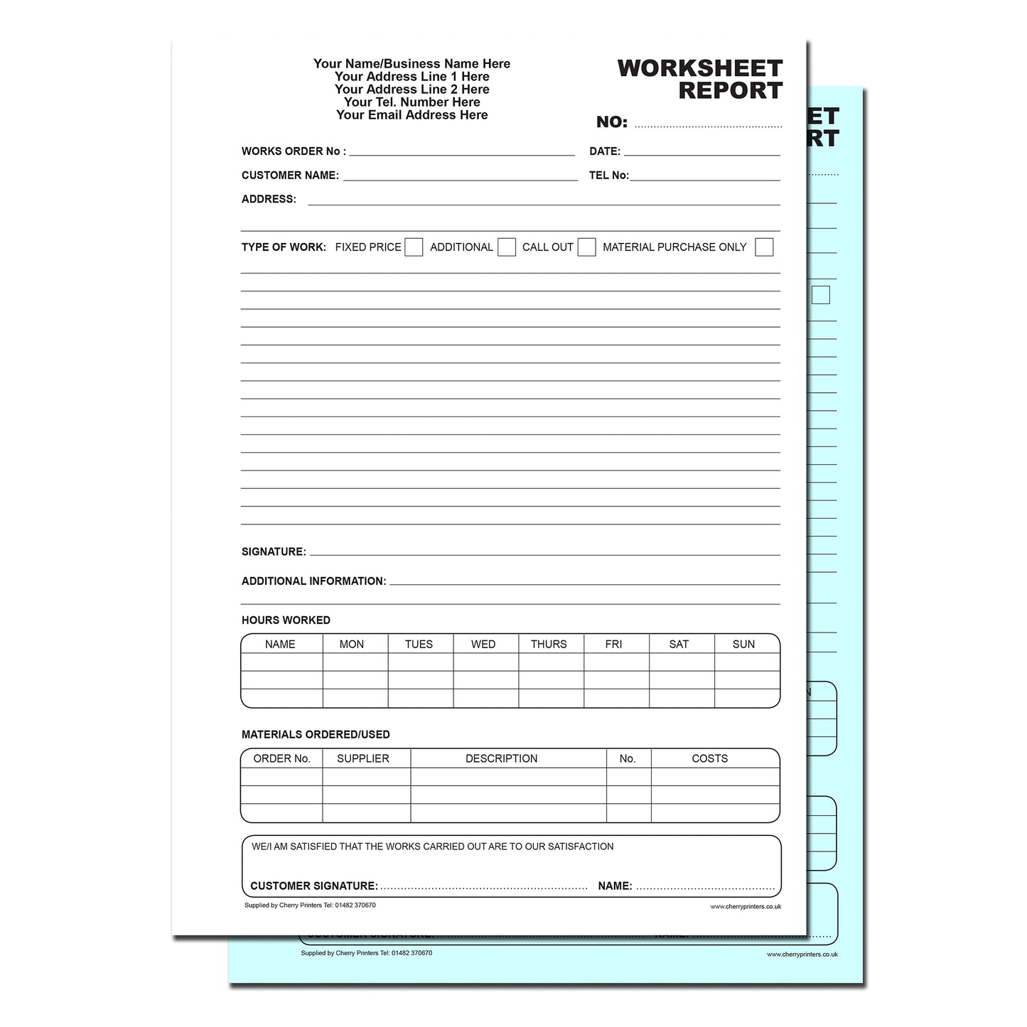 NCR *CUSTOM* Worksheet Report Duplicate Book A4 | 2 Pack
