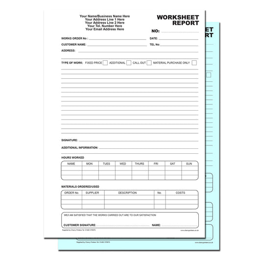 NCR *CUSTOM* Worksheet Report Duplicate Book A4 | 2 Pack