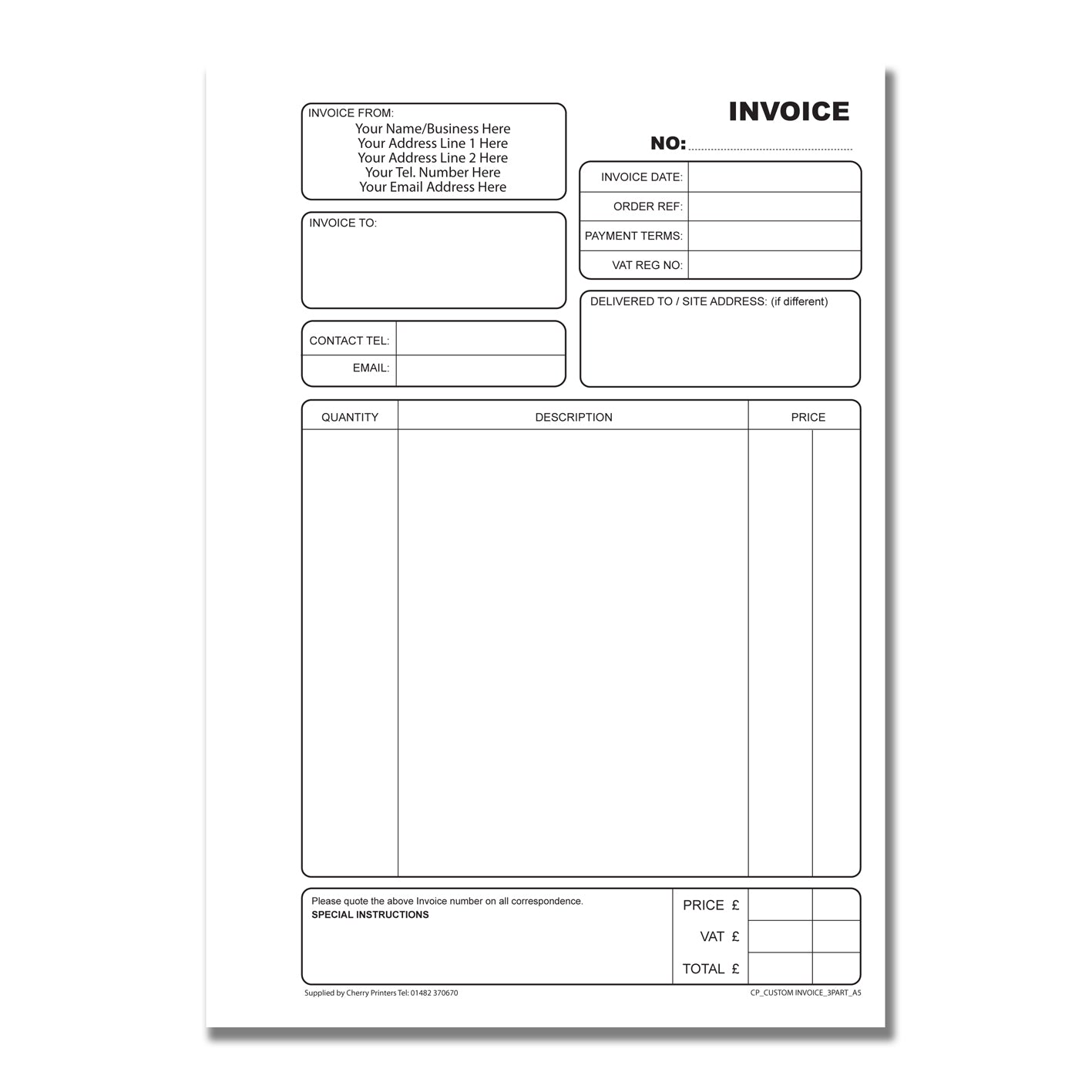 NCR *CUSTOM* Invoice Triplicate Book A5 | 4 Book Pack