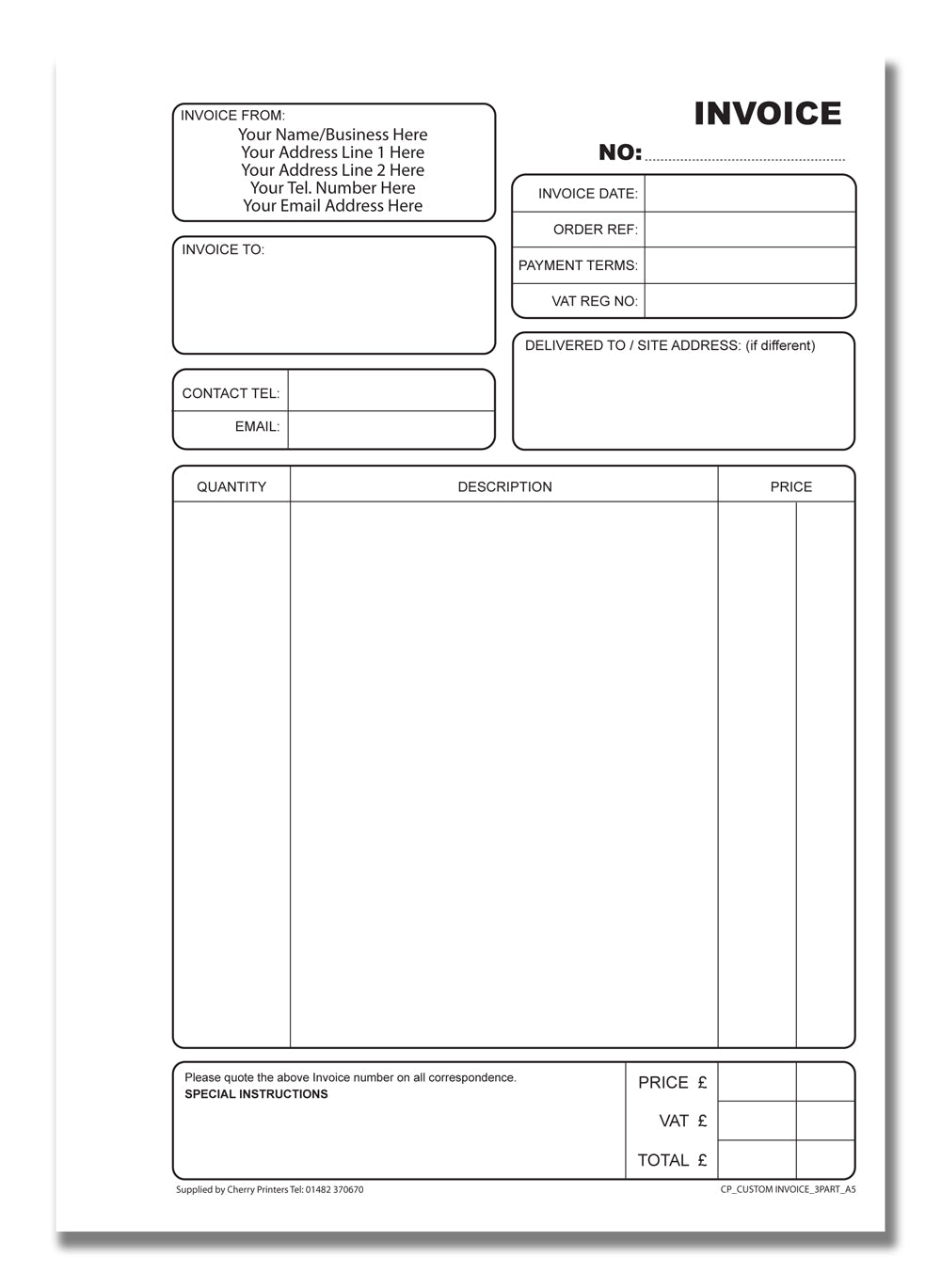 NCR *CUSTOM* Invoice Triplicate A5 240 Books
