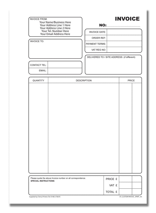 NCR *CUSTOM* Invoice Triplicate A5 240 Books
