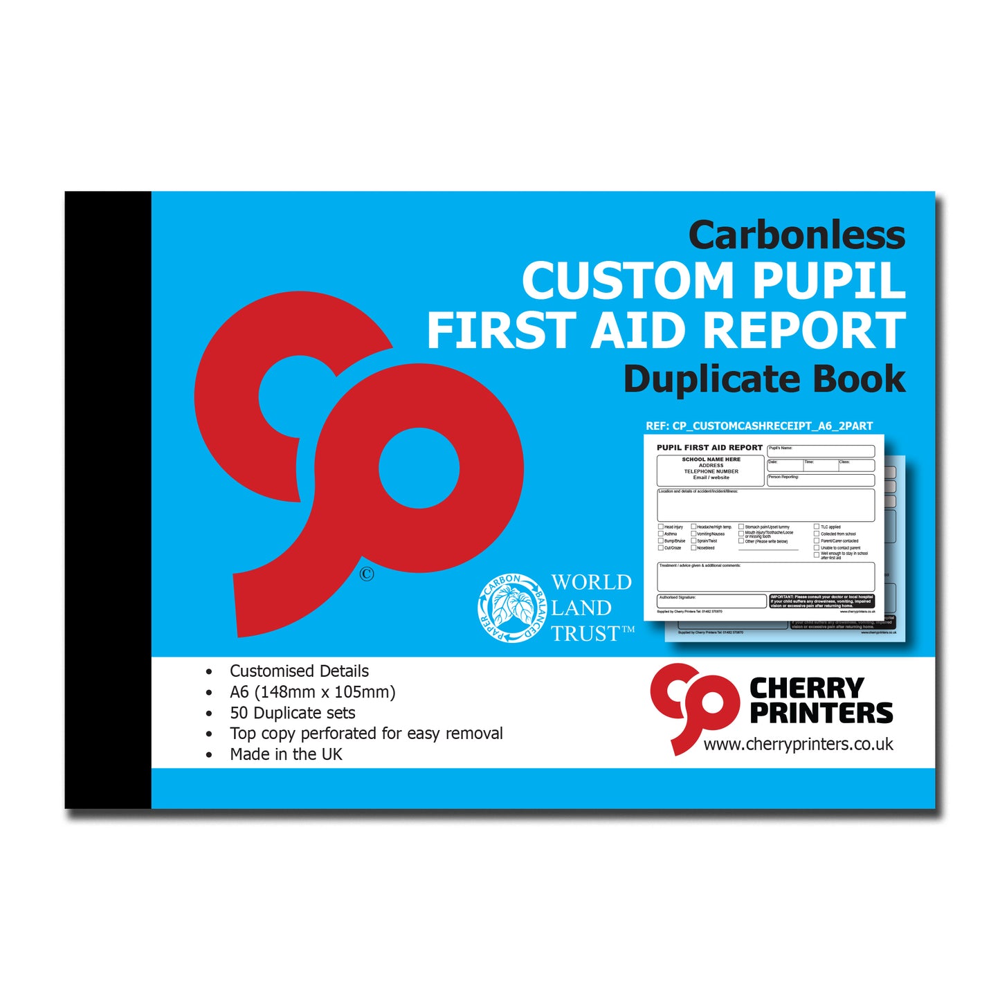NCR *CUSTOM* Pupil First Aid Report | Accident | Incident |  Pocket size A6 | Duplicate | 8 Book Pack