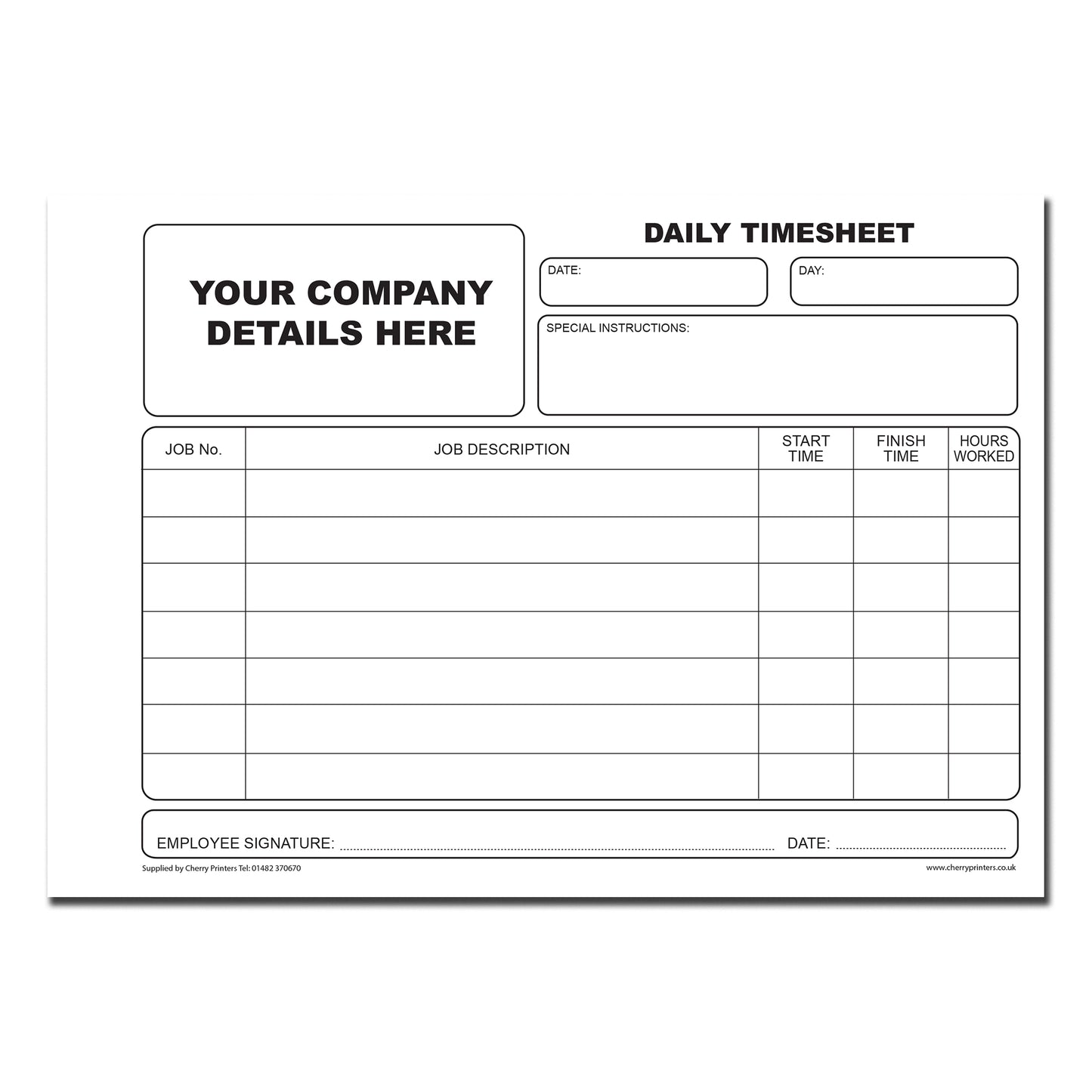 NCR *CUSTOM* Daily Timesheet Duplicate Book A5 | 4 Book Pack