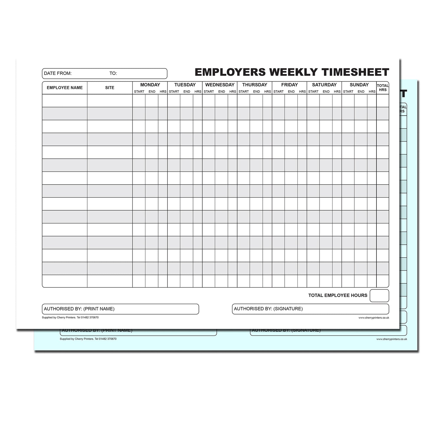 NCR Employers Weekly Timesheet Duplicate Book A4
