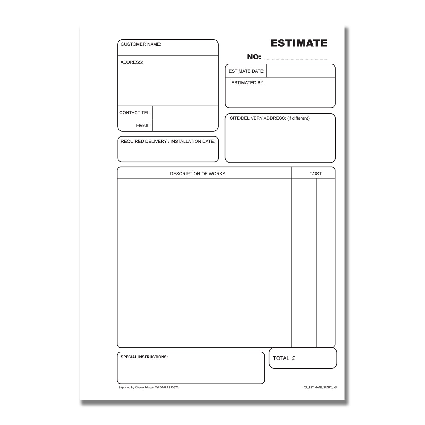NCR Estimate Book A5 Triplicate