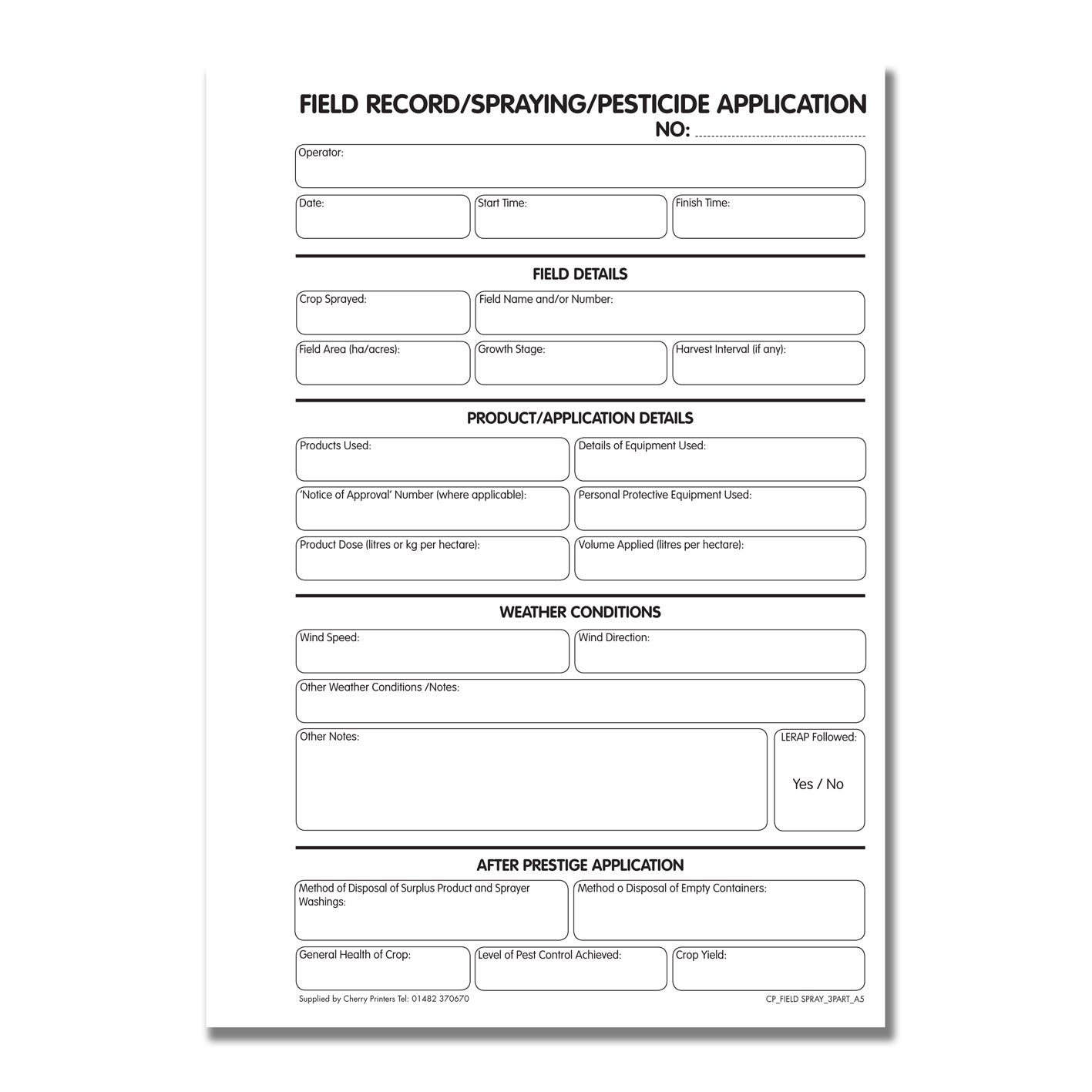NCR Field Spray/Pesticide Application Triplicate Book A4
