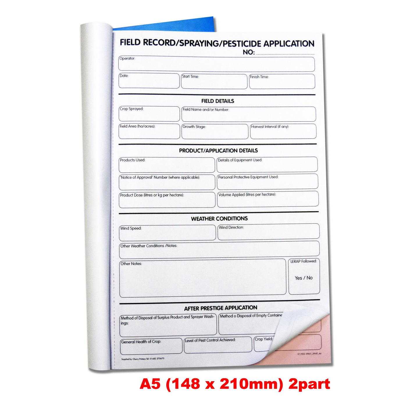 NCR Field Spray/Pesticide Application Duplicate Book A5