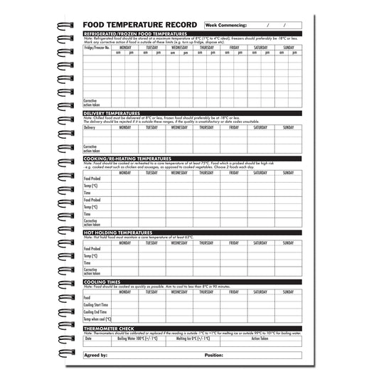 Food Temperature Record Book A4 52Pages 120gsm Wirobound