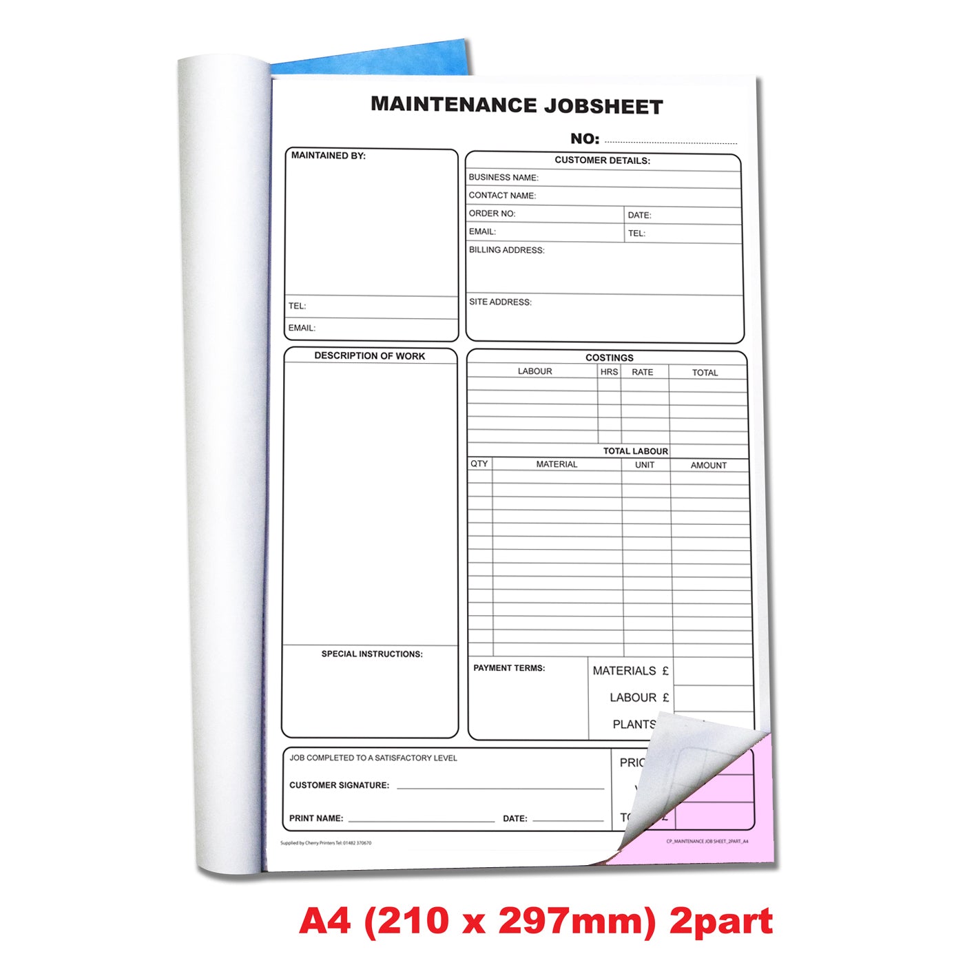 NCR Maintenance Job Sheet Book A4 Duplicate