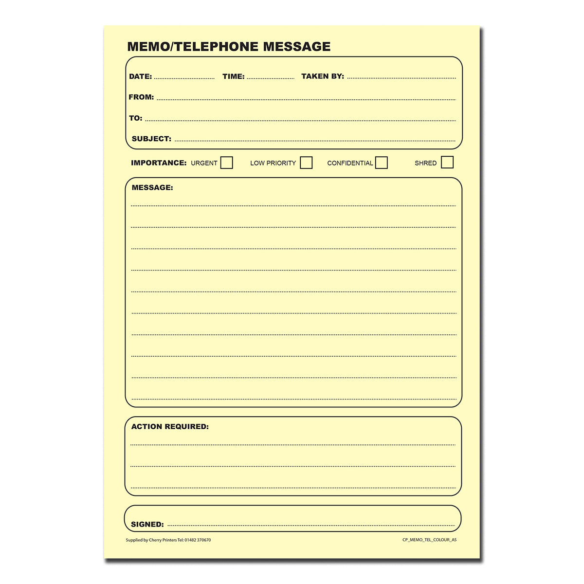Coloured Memo Book / Telephone Message Pad A5 100pages 80gsm