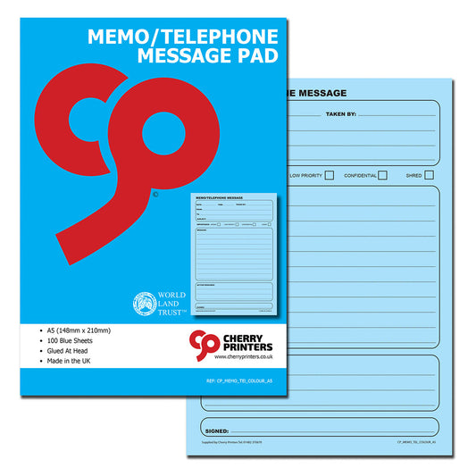Coloured Memo Book / Telephone Message Pad A5 100pages 80gsm