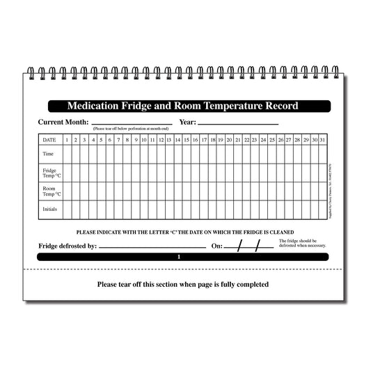 Medication Fridge and Room Temperature Record Book A5 24 pages Wirobound
