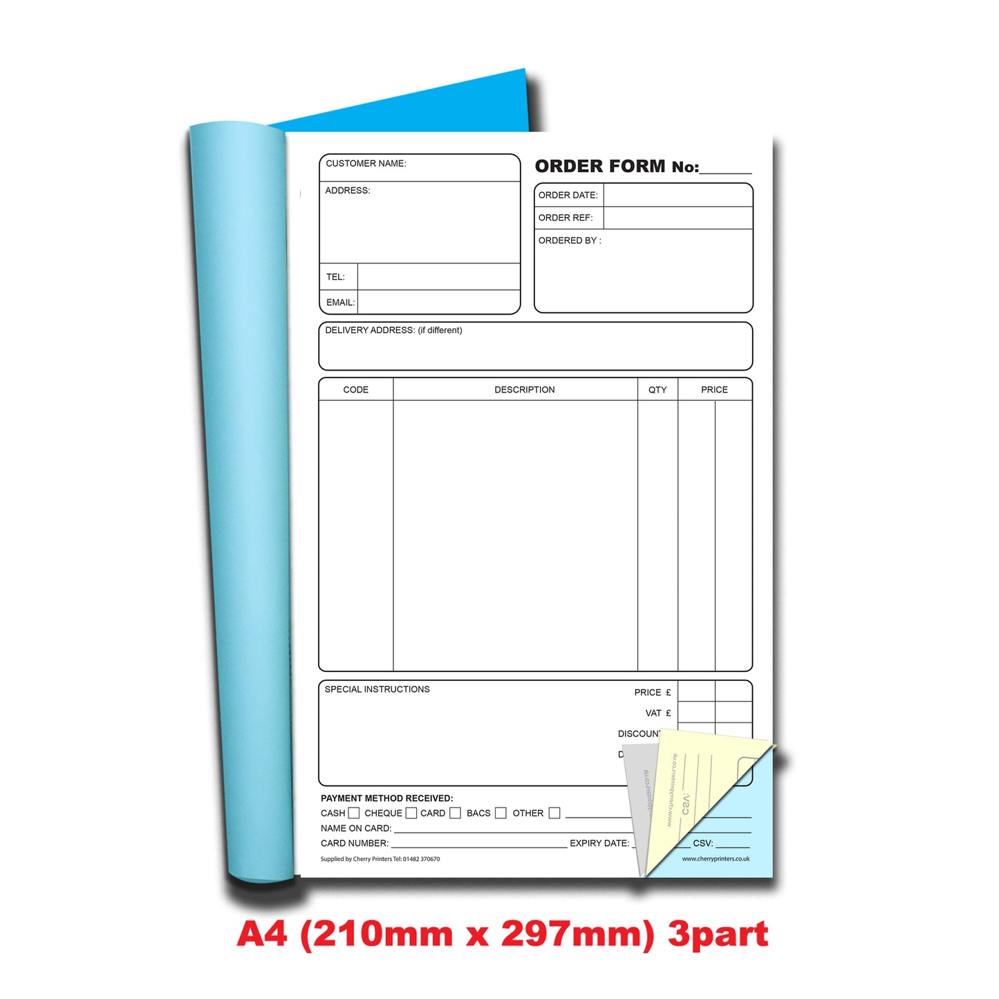 NCR Order Form Triplicate Book A4
