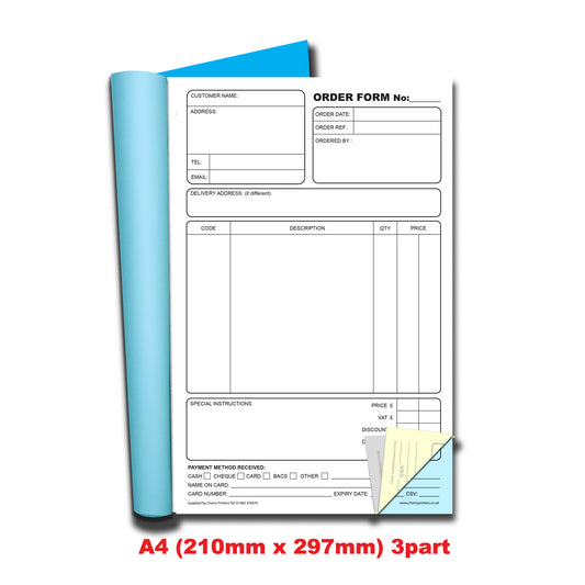 NCR Order Form Triplicate Book A4