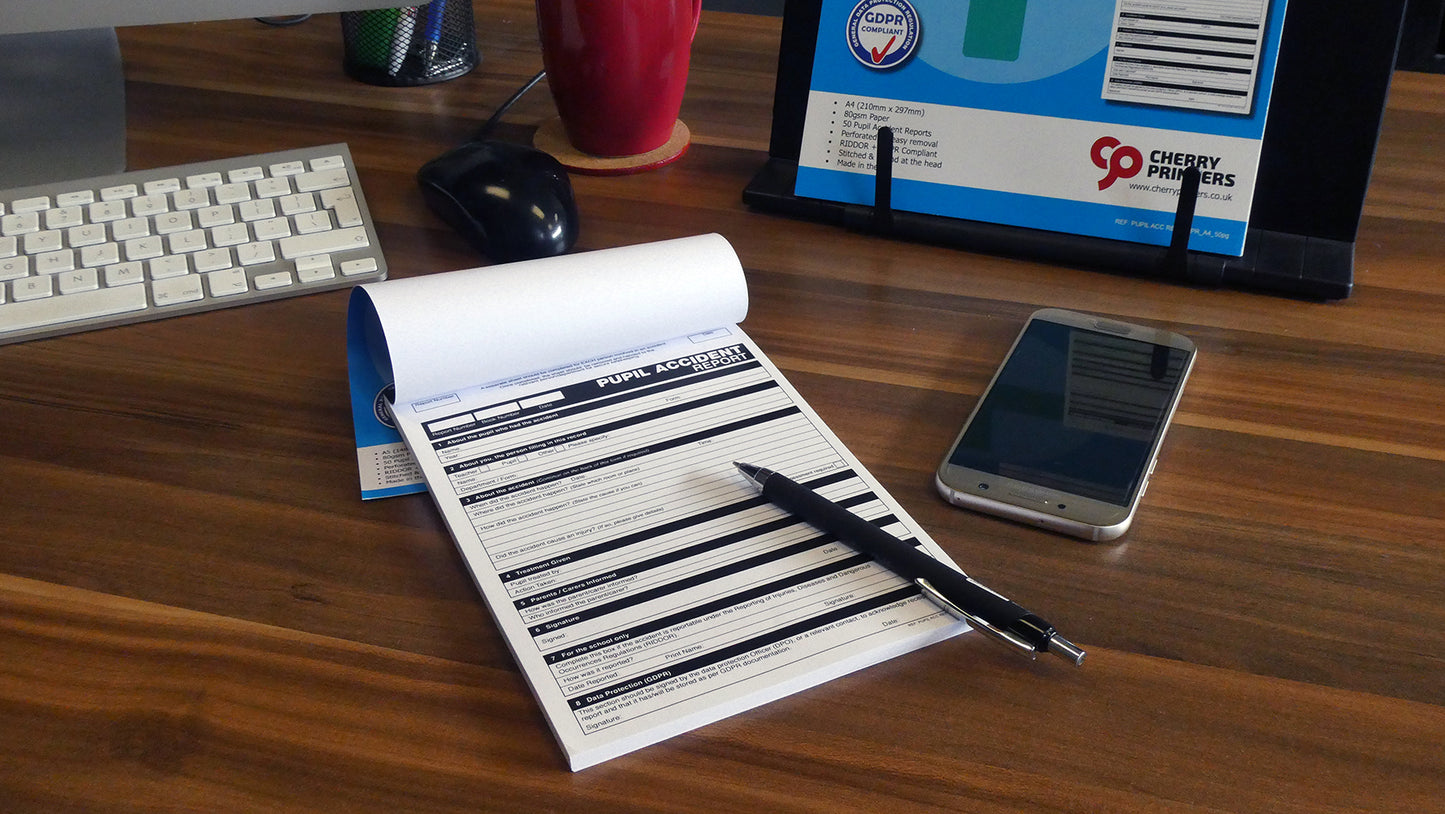 GDPR Pupil Accident Report Book A5 50 pages