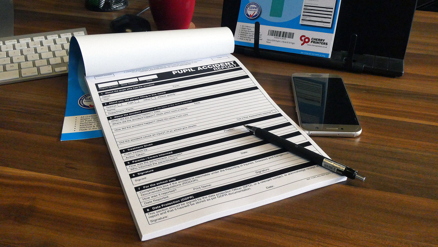 GDPR Pupil Accident Report Book A4 50 pages