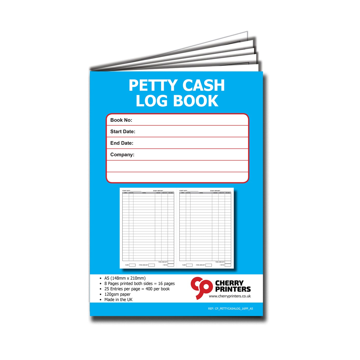 Petty Cash Log Book A5 16pages