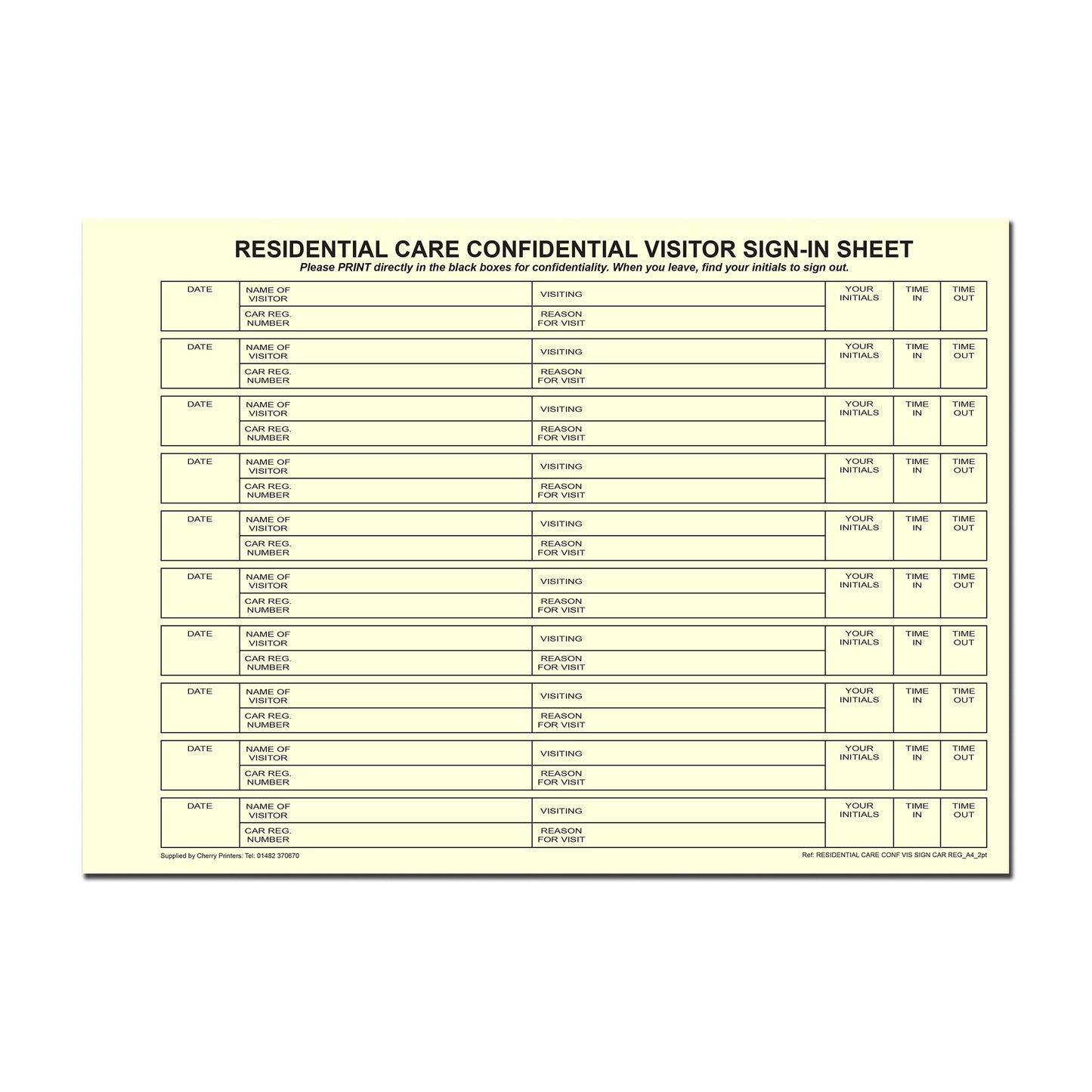 NCR RESIDENTIAL CARE Confidential Visitor Sign In Ring Binder with 50 A4 Duplicate Sets GDPR