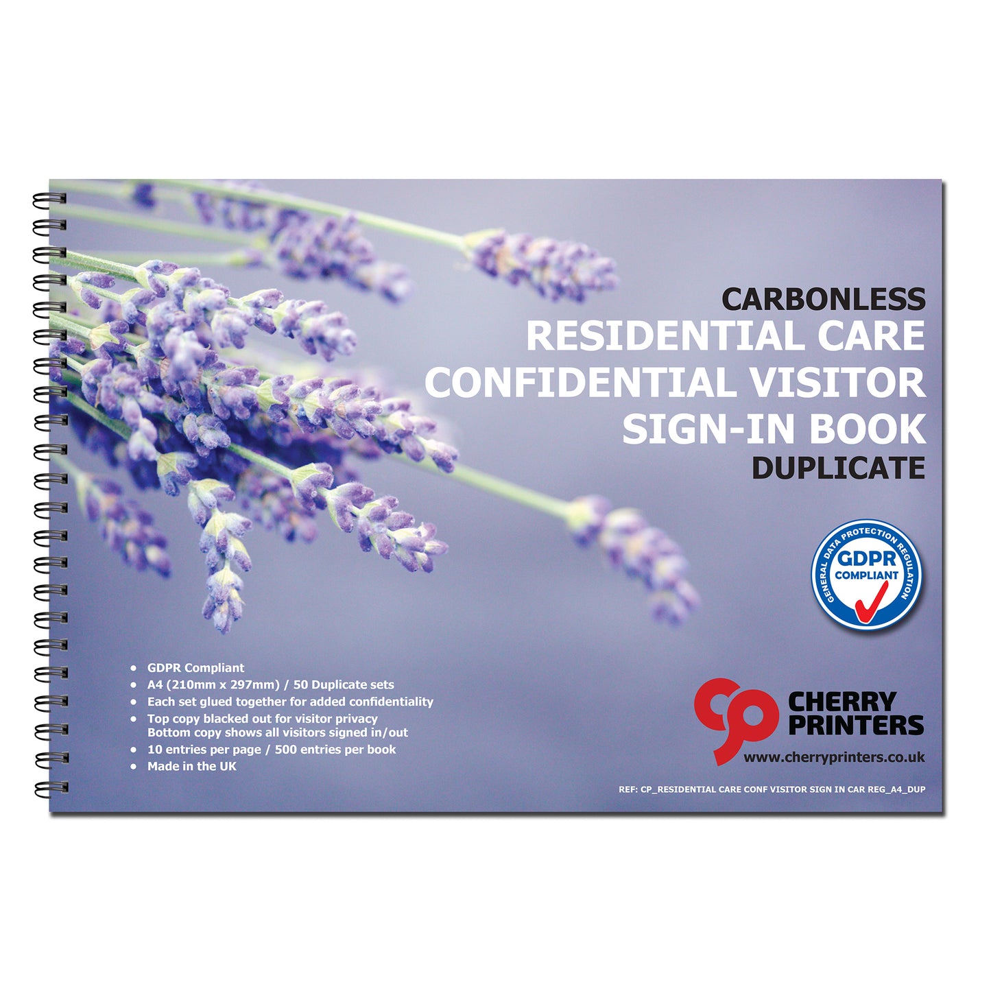 NCR Residential / Care Confidential Visitor Sign in Duplicate Wiro Book A4 50 sets GDPR