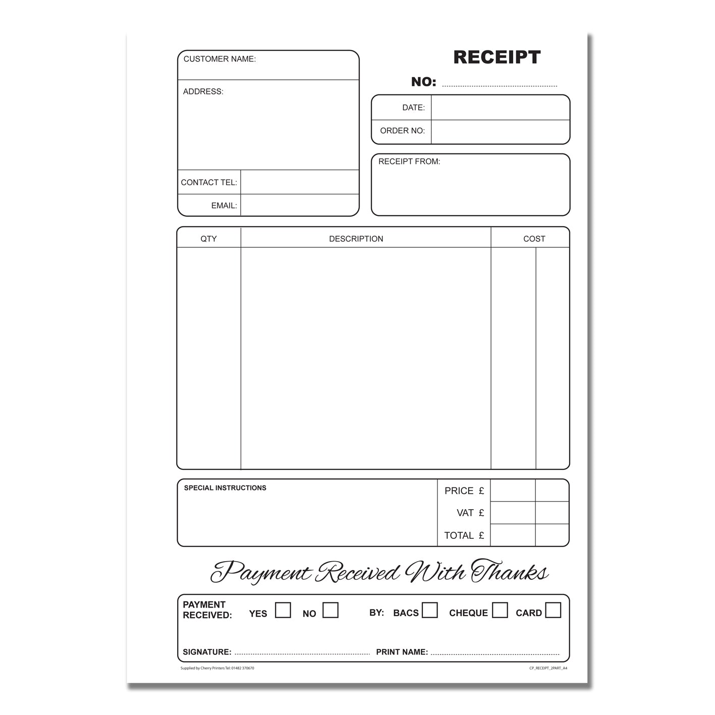 NCR Receipt Book A4 Duplicate