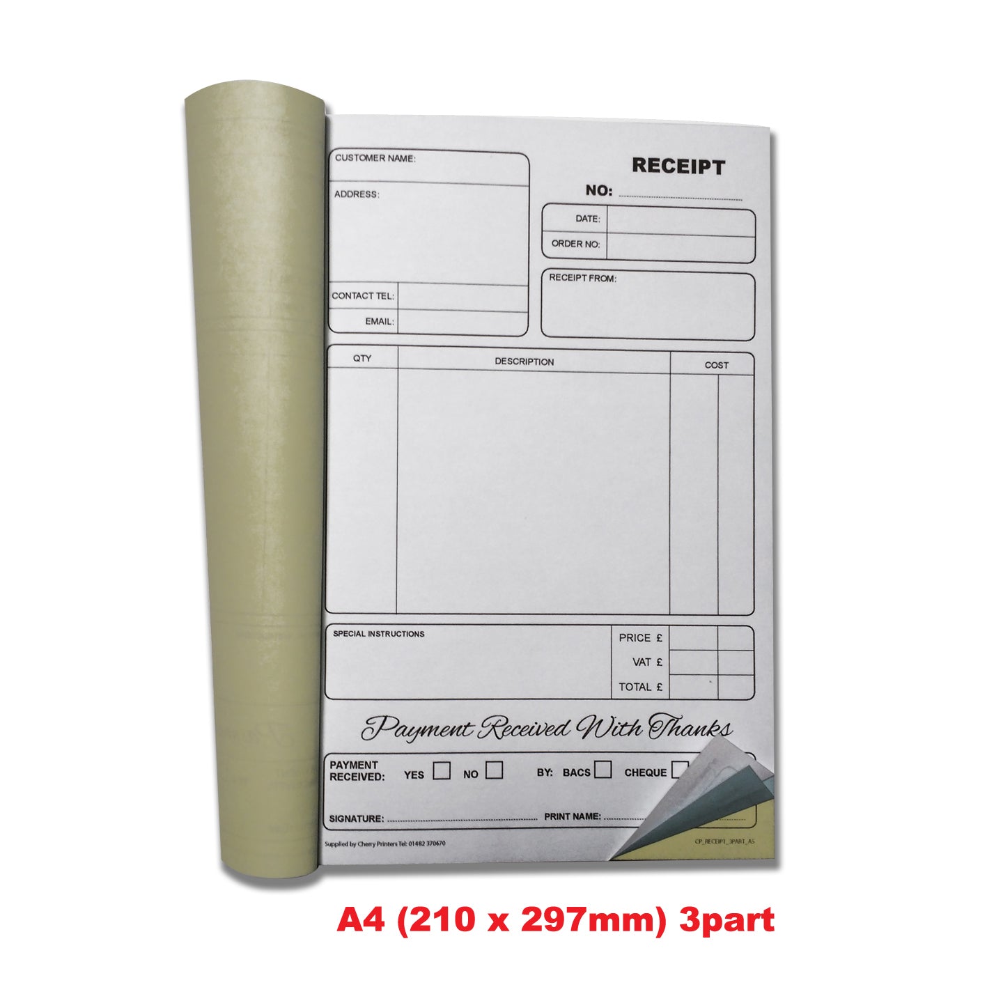 NCR Receipt Book A4 Triplicate