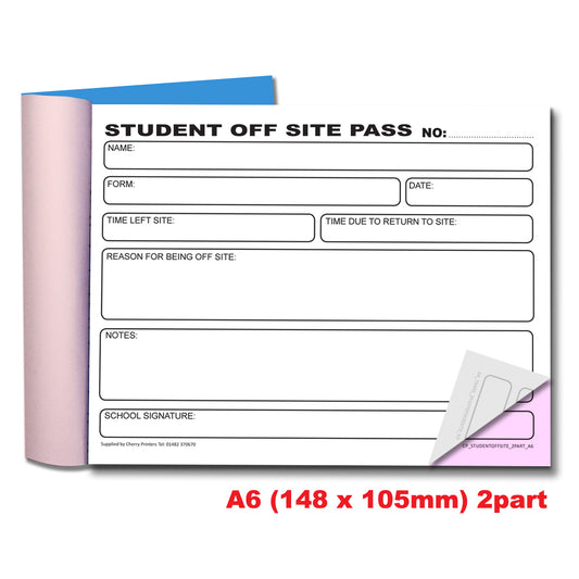 NCR Student Off Site Pass Duplicate Book A6