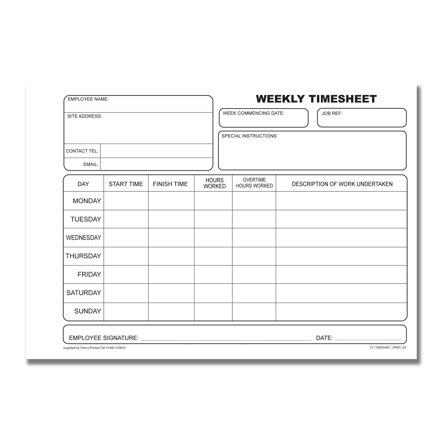 NCR Weekly Timesheet Book A5 Duplicate